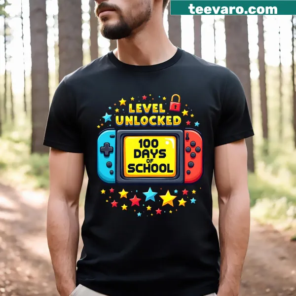 Level unlocked gaming design for 100 Days of School boys t-shirt