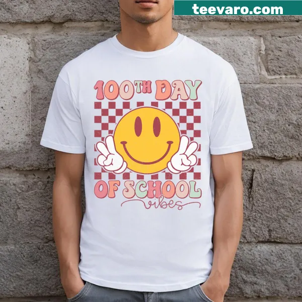 Cute smiley face graphic on a T-shirt for 100 Days of School