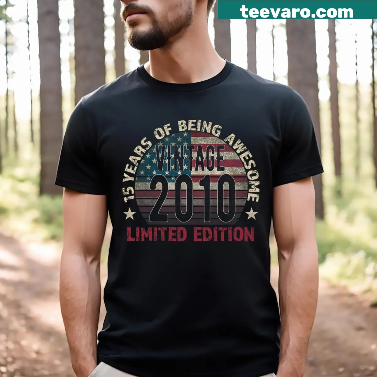 Vintage T-shirt celebrating a 15th birthday for a boy born in 2010 — on a men's t-shirt