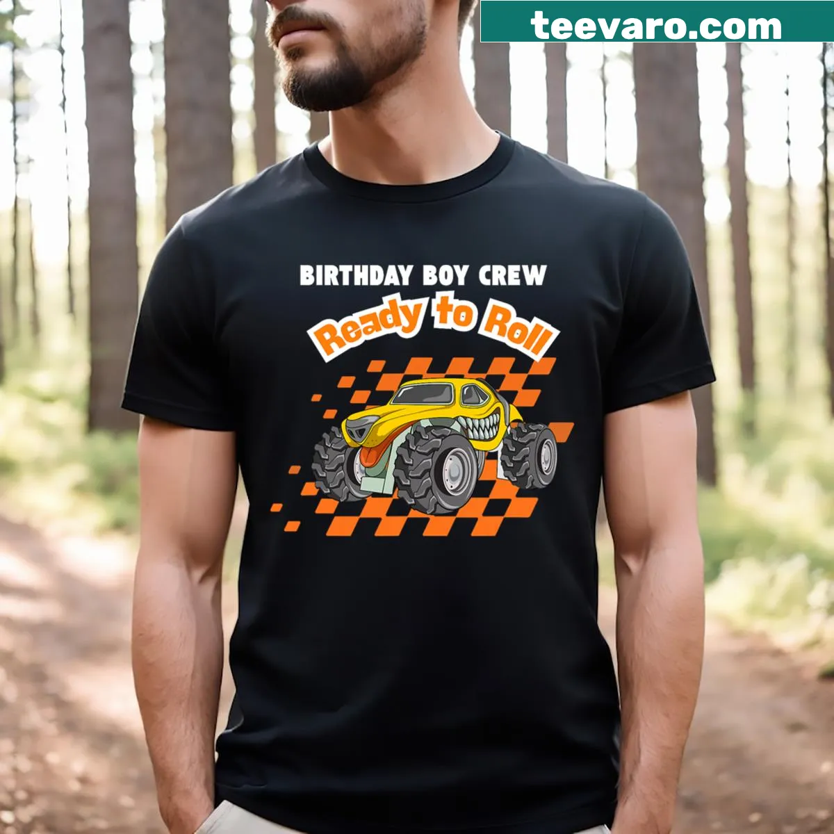 Monster truck graphic T-shirt designed for a 5-year-old birthday boy — on a men's t-shirt