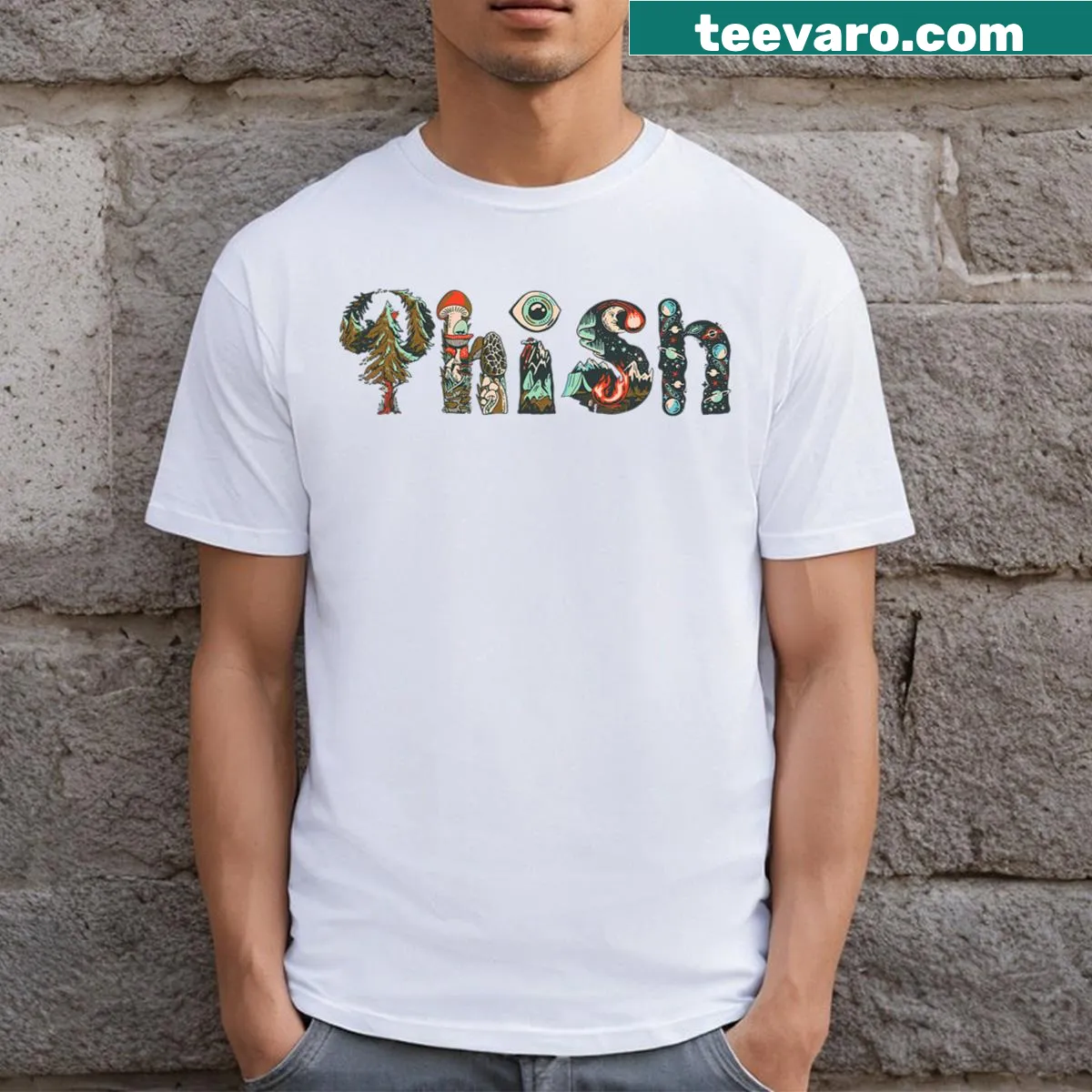 Vintage-style T-shirt featuring doodled fish for fish lovers — on a men's t-shirt