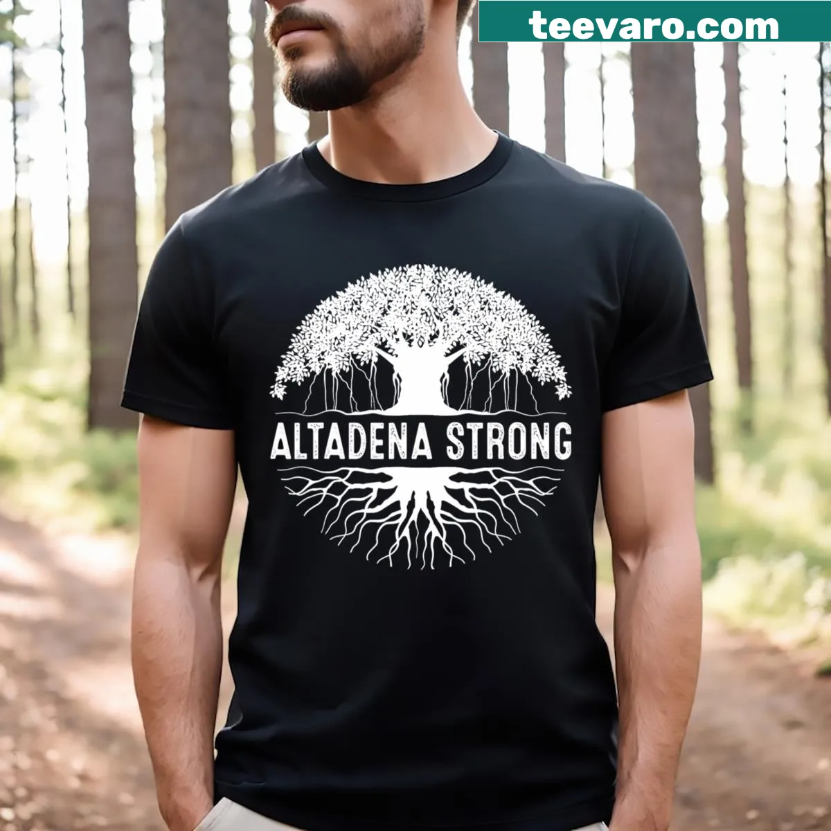 T-shirt with 'Altadena California' text design — on a men's t-shirt