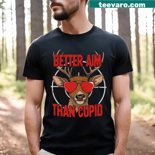 Funny hunting-themed Valentine's Day T-shirt with deer graphic