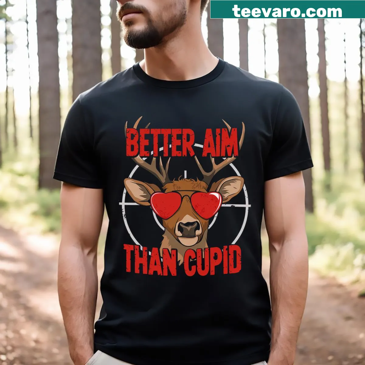 Funny hunting-themed Valentine's Day T-shirt with deer graphic — on a men's t-shirt