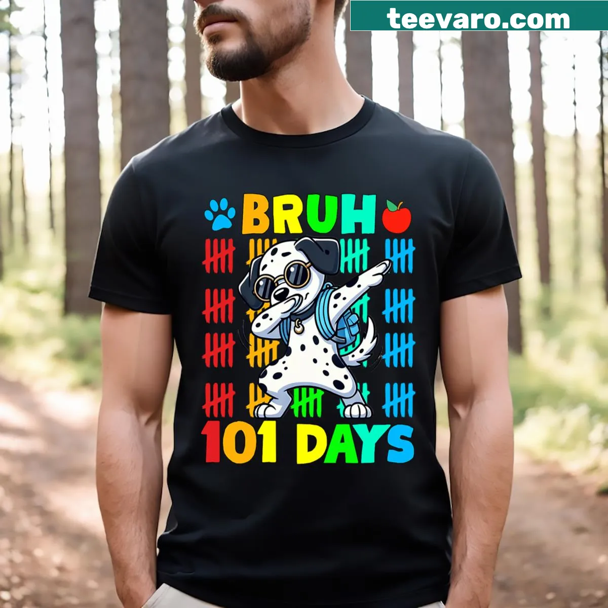Dalmatian dog dabbing in celebration of 100 days of school — on a men's t-shirt