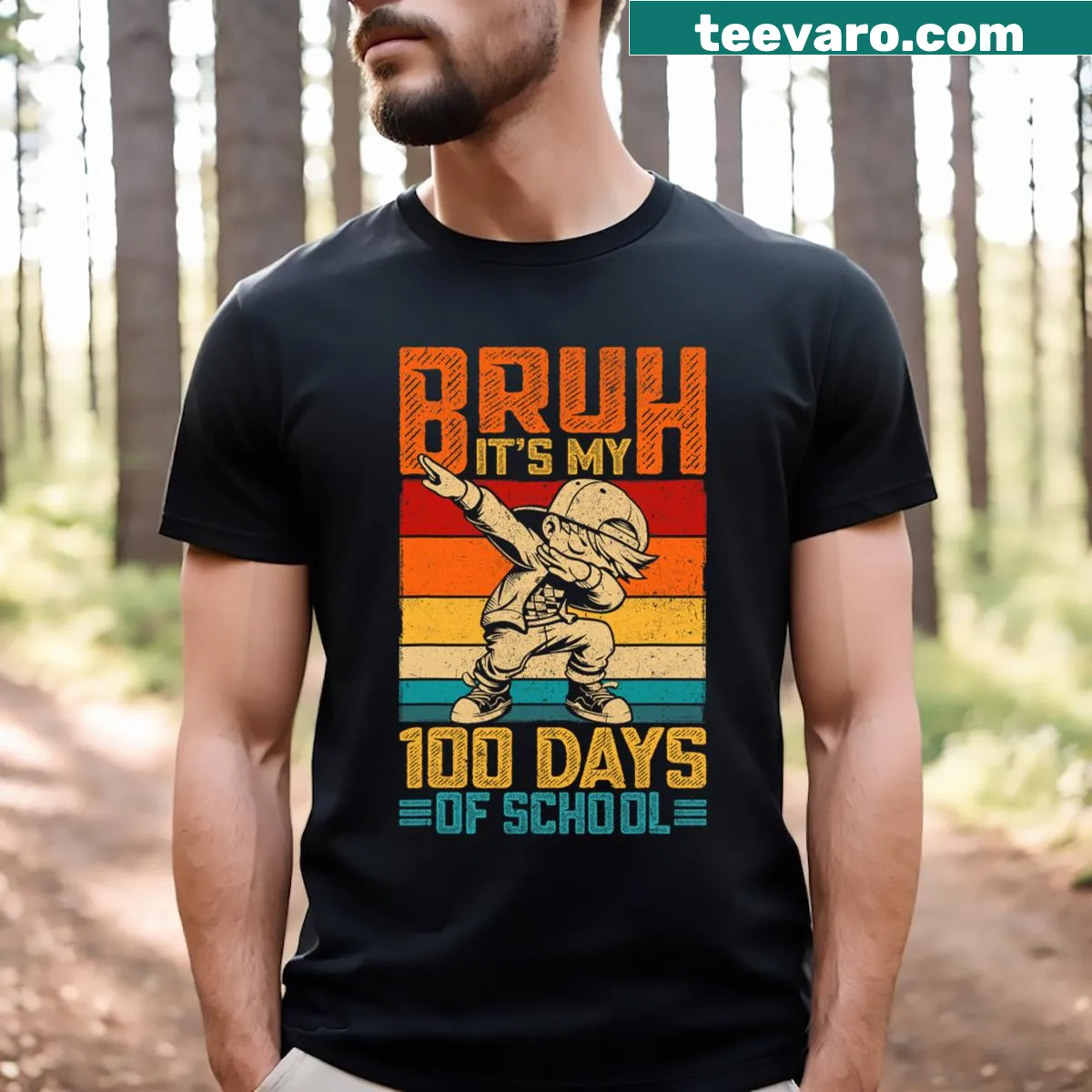 Funny T-shirt celebrating 100th day of school with humorous text — on a men's t-shirt