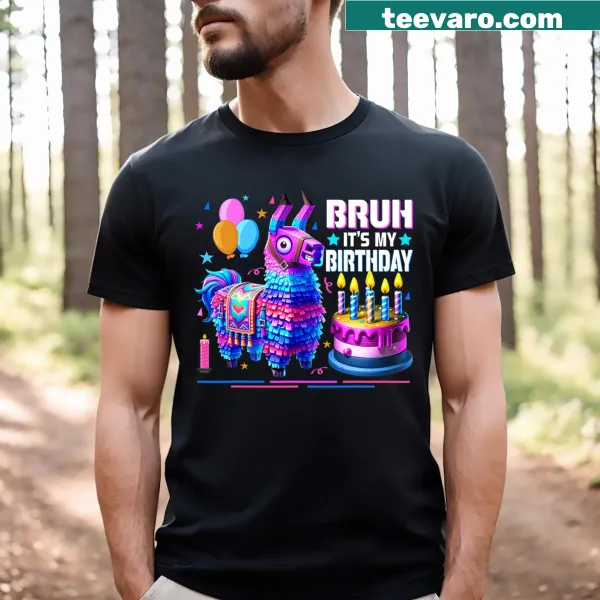 Fun birthday T-shirt with llama and piñata imagery