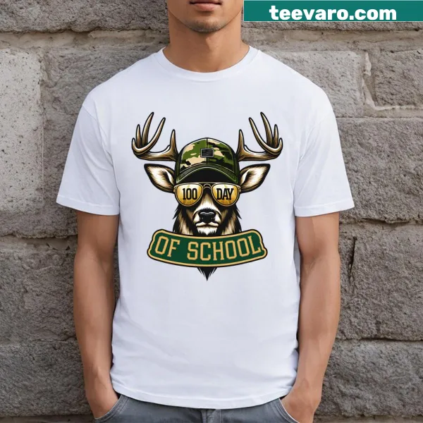 100 Days Of School t-shirt featuring a deer graphic