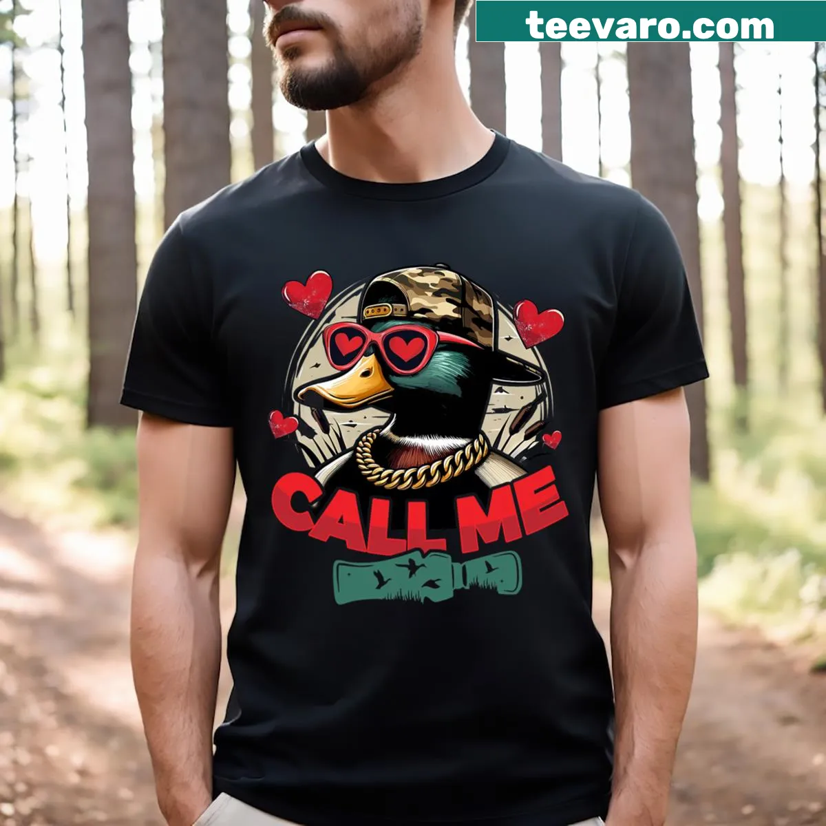 Valentine's Day T-shirt for men with duck hunting theme — on a men's t-shirt