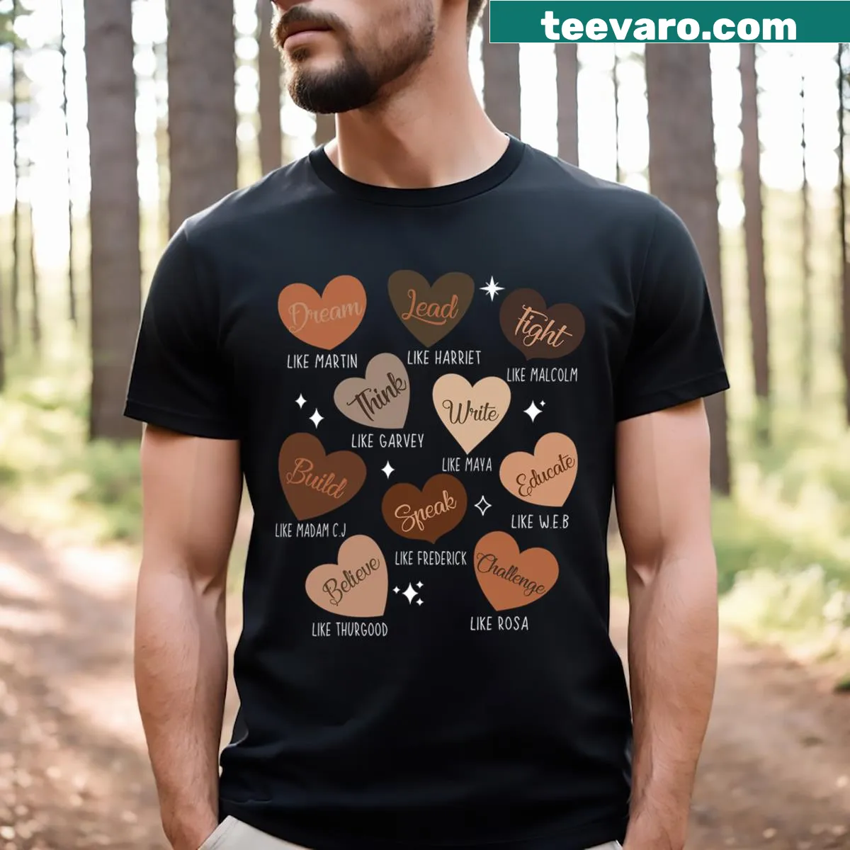 Educated leader hearts design t-shirt celebrating Black history — on a men's t-shirt