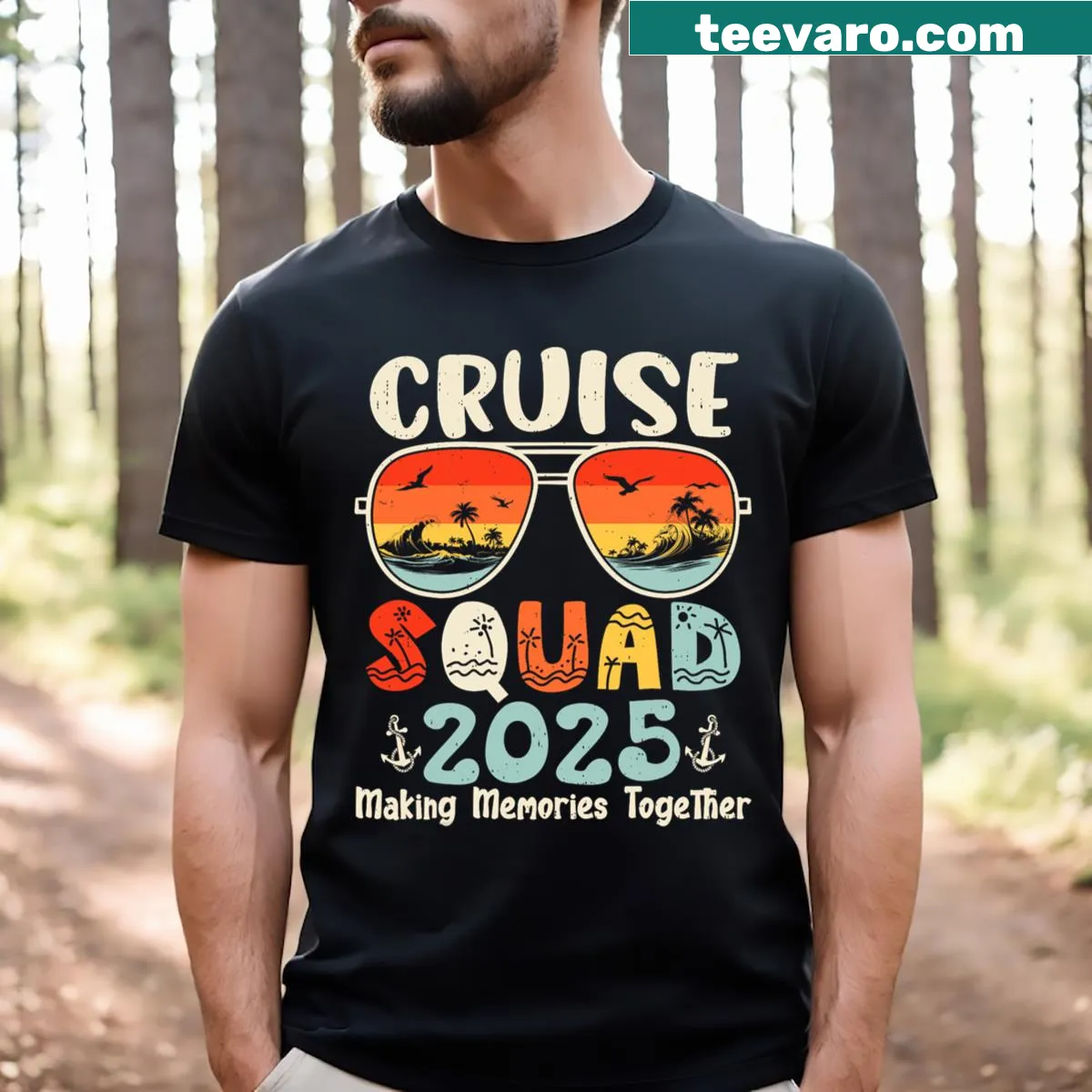 Matching family cruise t-shirt with Cruise Squad 2025 design — on a men's t-shirt