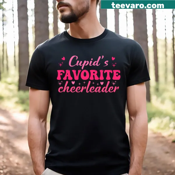 Valentine's Day T-shirt with 'Cupid's Favorite Cheerleader' text