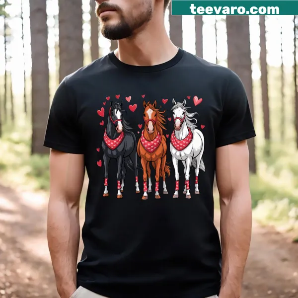 Cute horse illustration with hearts on a Valentine's Day t-shirt