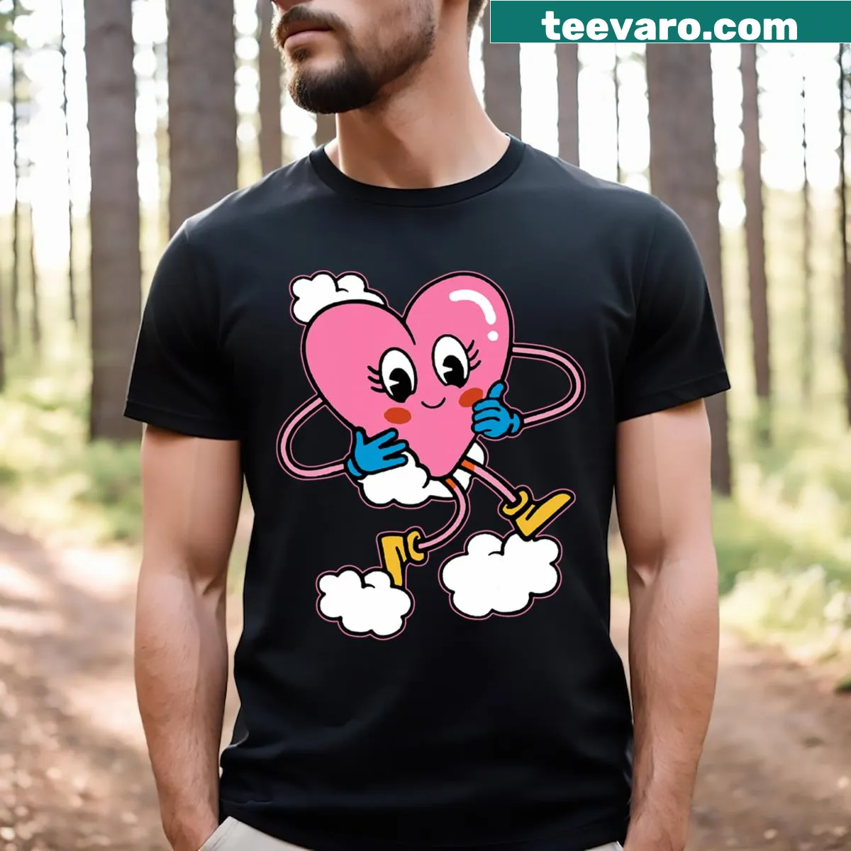 Cartoon dabbing heart graphic on Valentine's Day T-shirt — on a men's t-shirt
