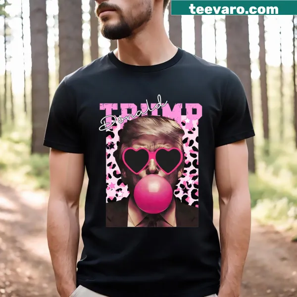 Donald Trump t-shirt with playful illustration of sunglasses and pink color