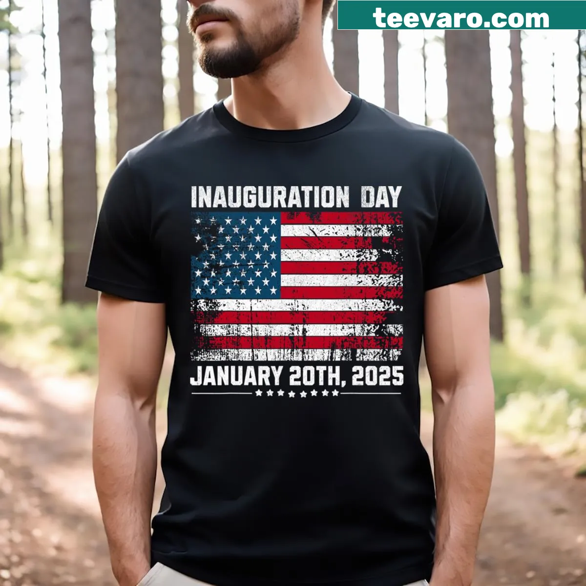 Text graphic on Inauguration Day 2025 t-shirt — on a men's t-shirt