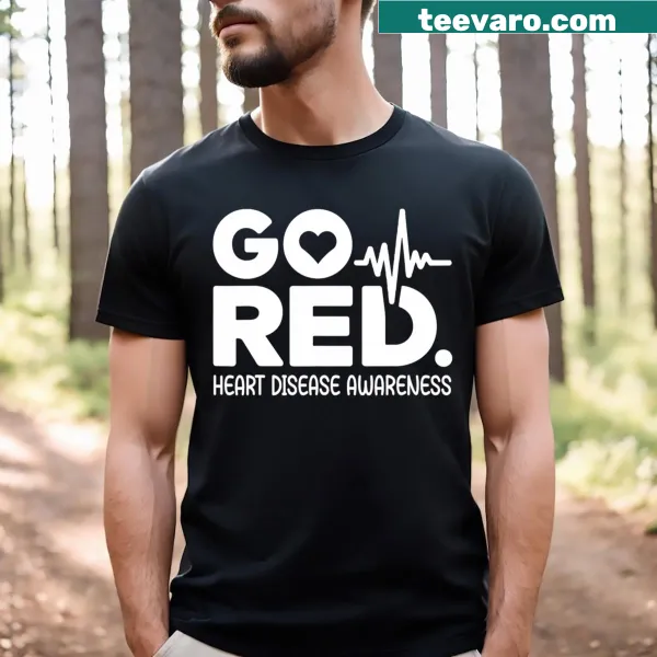Heartbeat graphic t-shirt promoting heart disease awareness.
