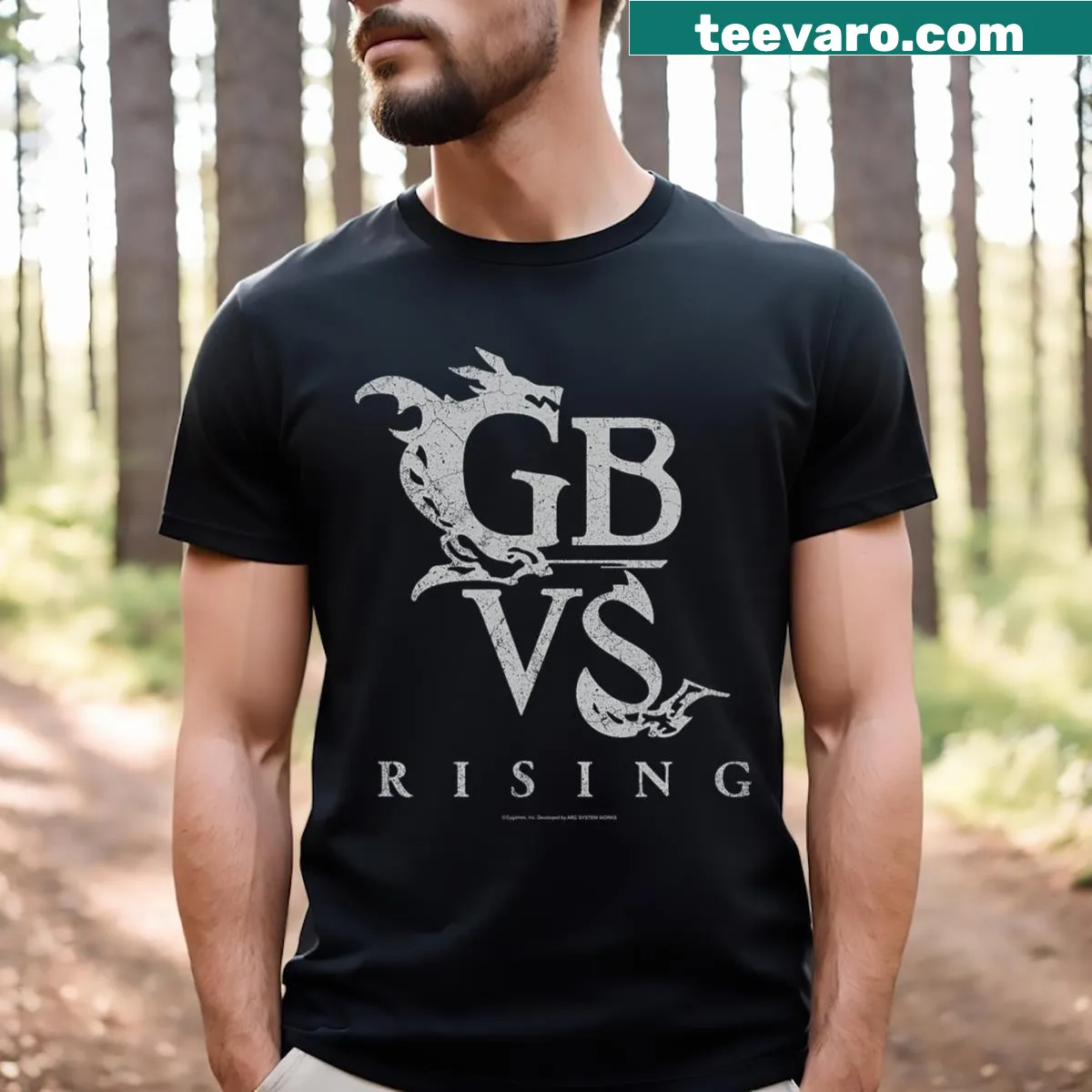 T-shirt featuring Granblue Fantasy Versus Rising logo — on a men's t-shirt