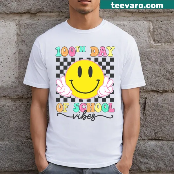 Groovy typography T-shirt celebrating 100 days of school with fun text