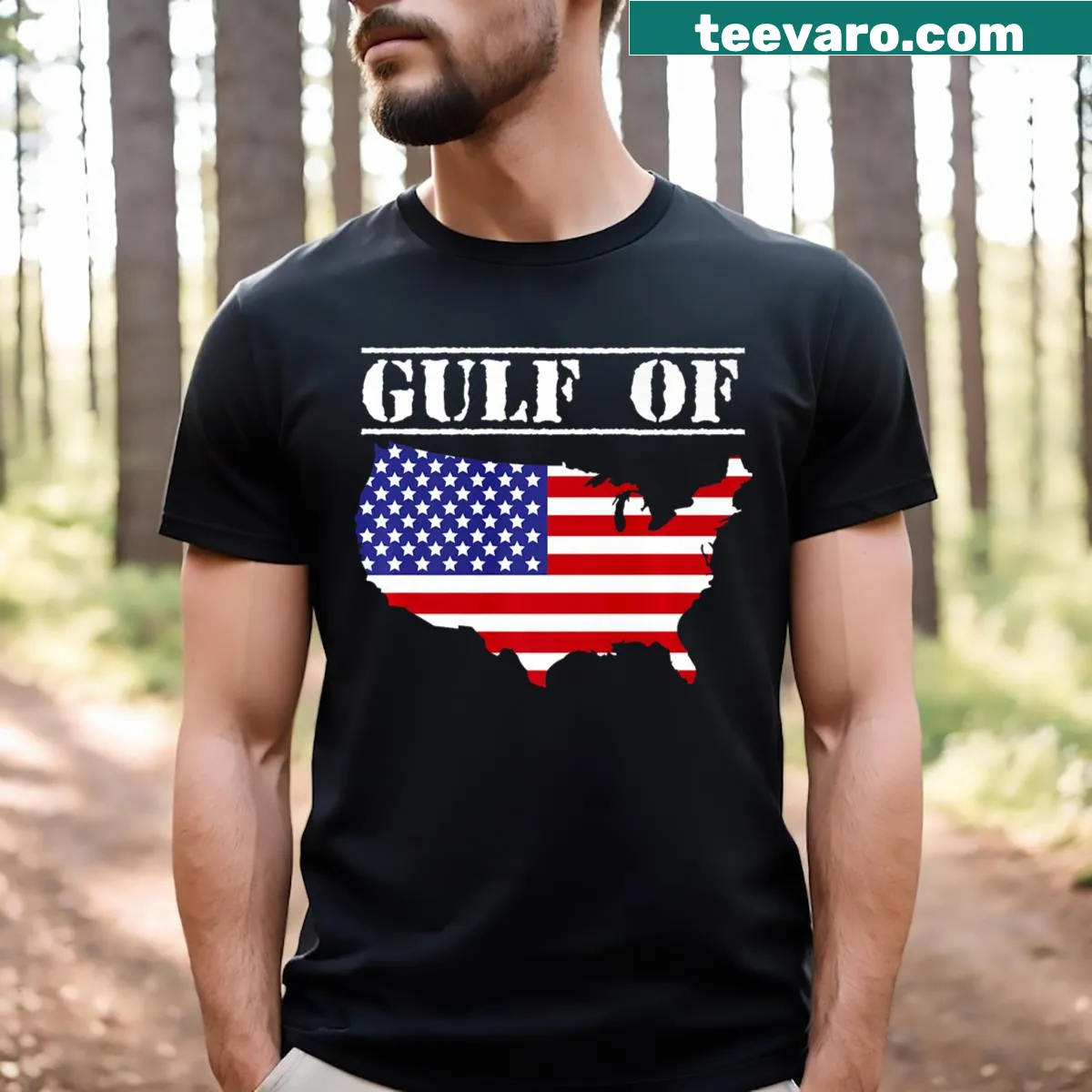 Typography design of Gulf Of United States Of America on a T-shirt — on a men's t-shirt