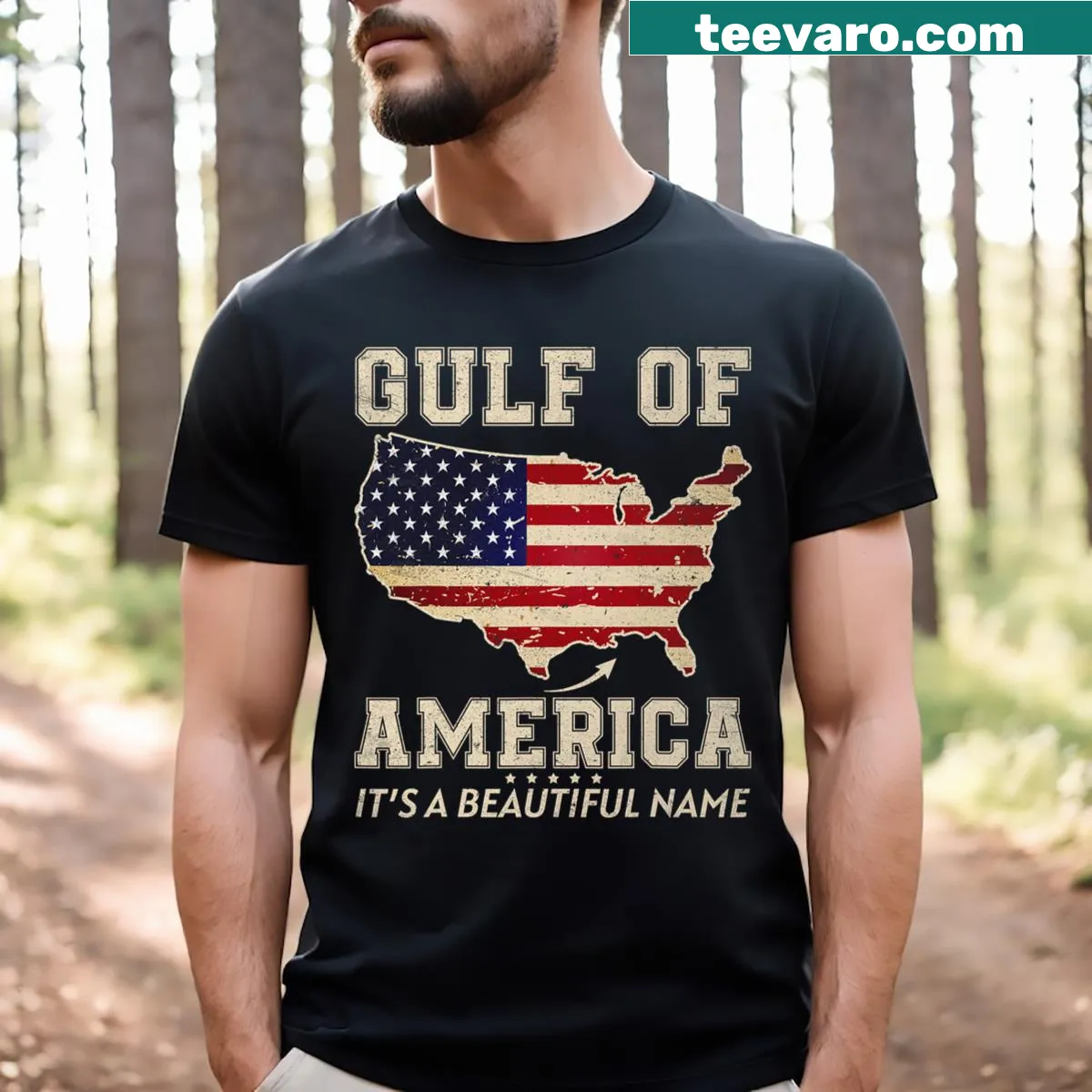 Funny Gulf of Mexico map with USA flag design on a T-shirt — on a men's t-shirt