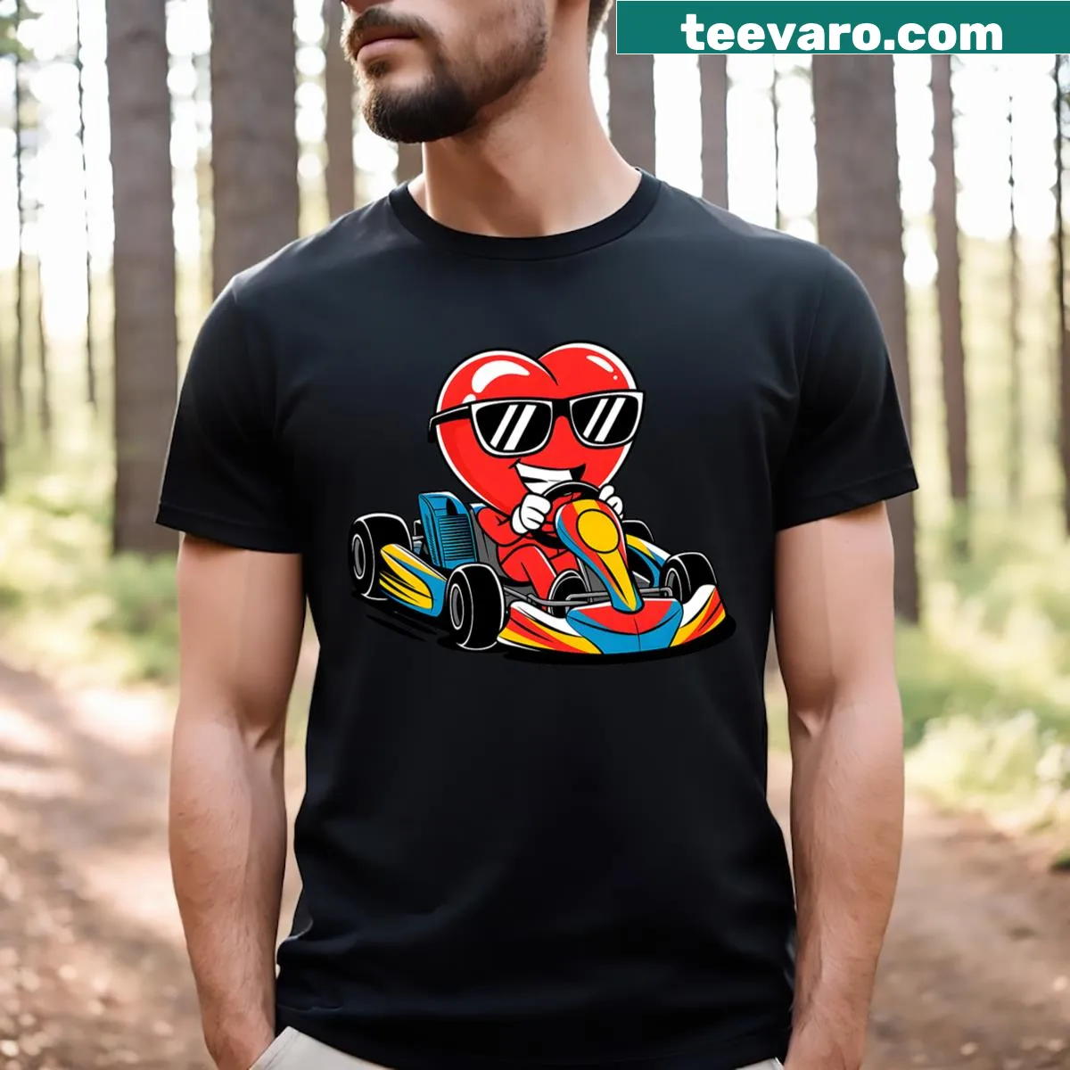 Valentine's Day go-kart themed shirt featuring a racing heart design — on a men's t-shirt