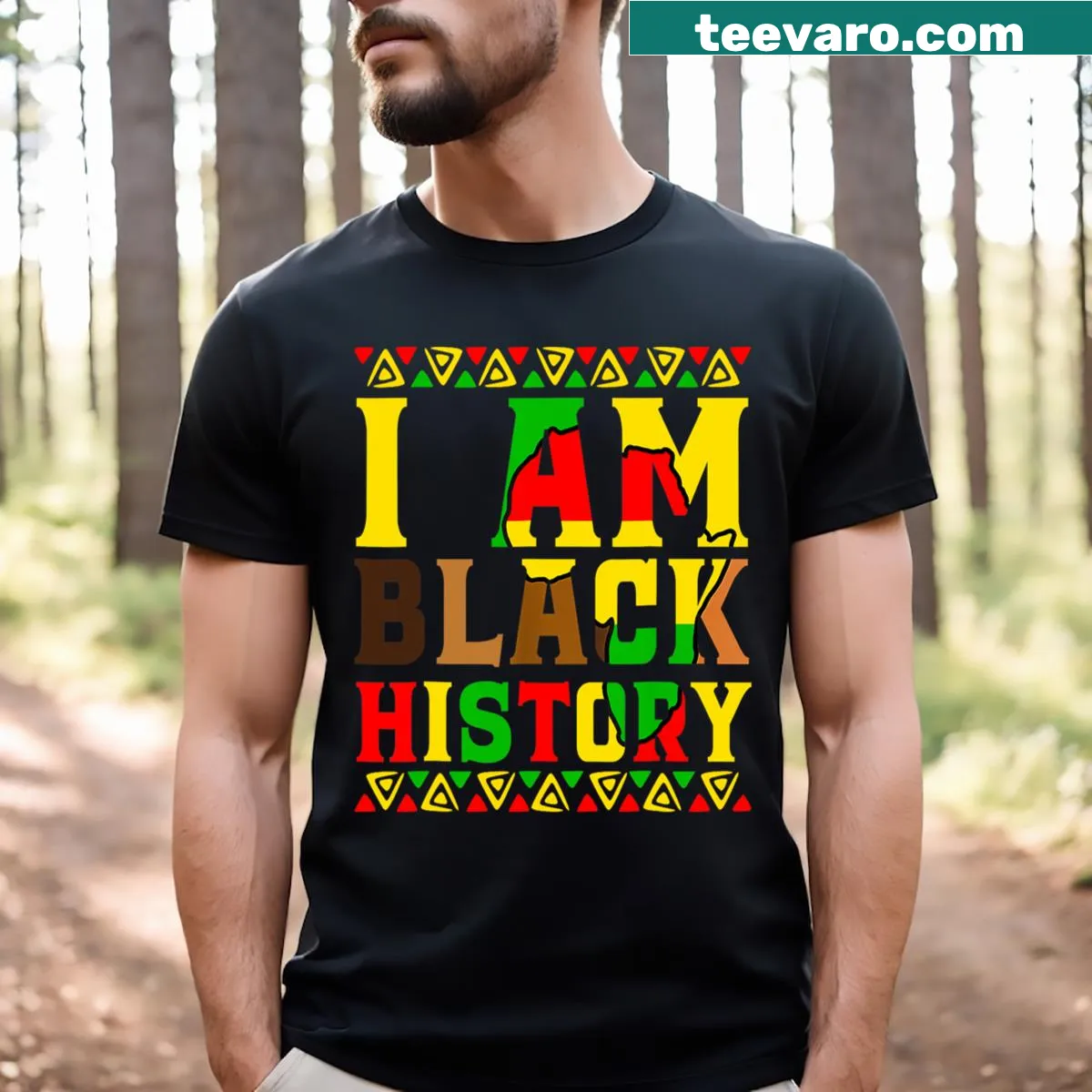 Proud t-shirt with 'I Am Black History' text for Black History Month — on a men's t-shirt