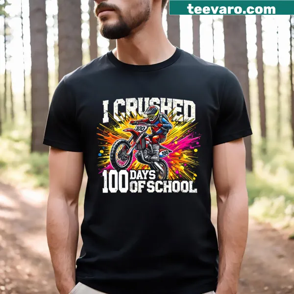 Shirt for boys featuring a dirt bike graphic and 'I Crushed 100 Days Of School' text