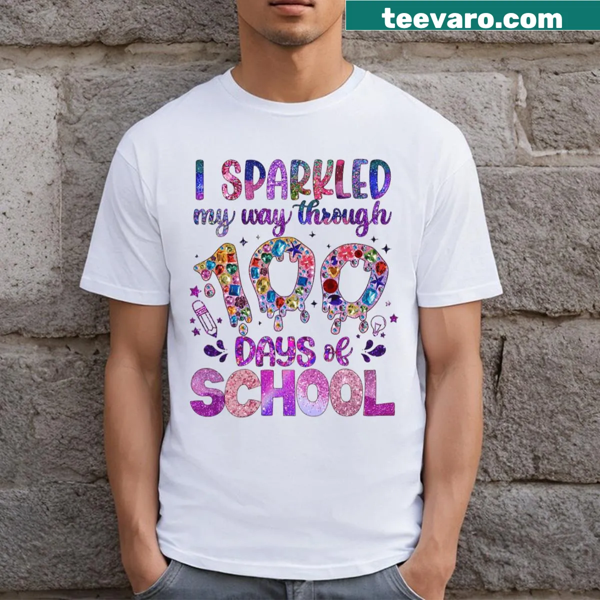 Fun 'I Sparkled My Way Through 100 Days Of School' T-shirt — on a men's t-shirt