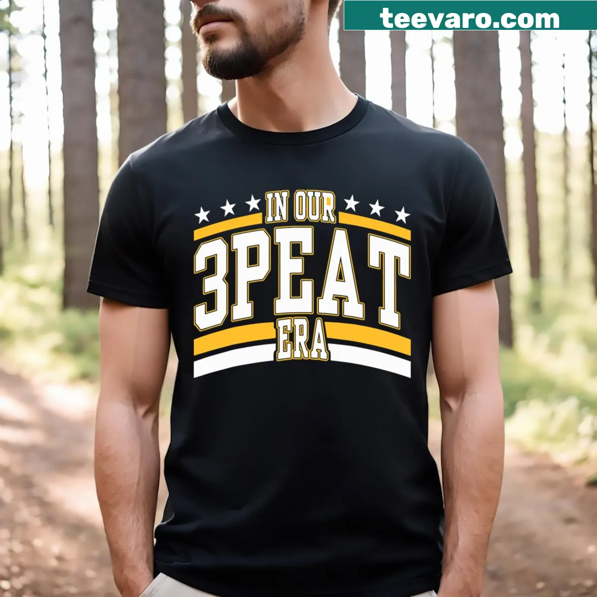 Retro T-shirt saying 'In Our 3 Peat Era' for Kansas football fans — on a men's t-shirt