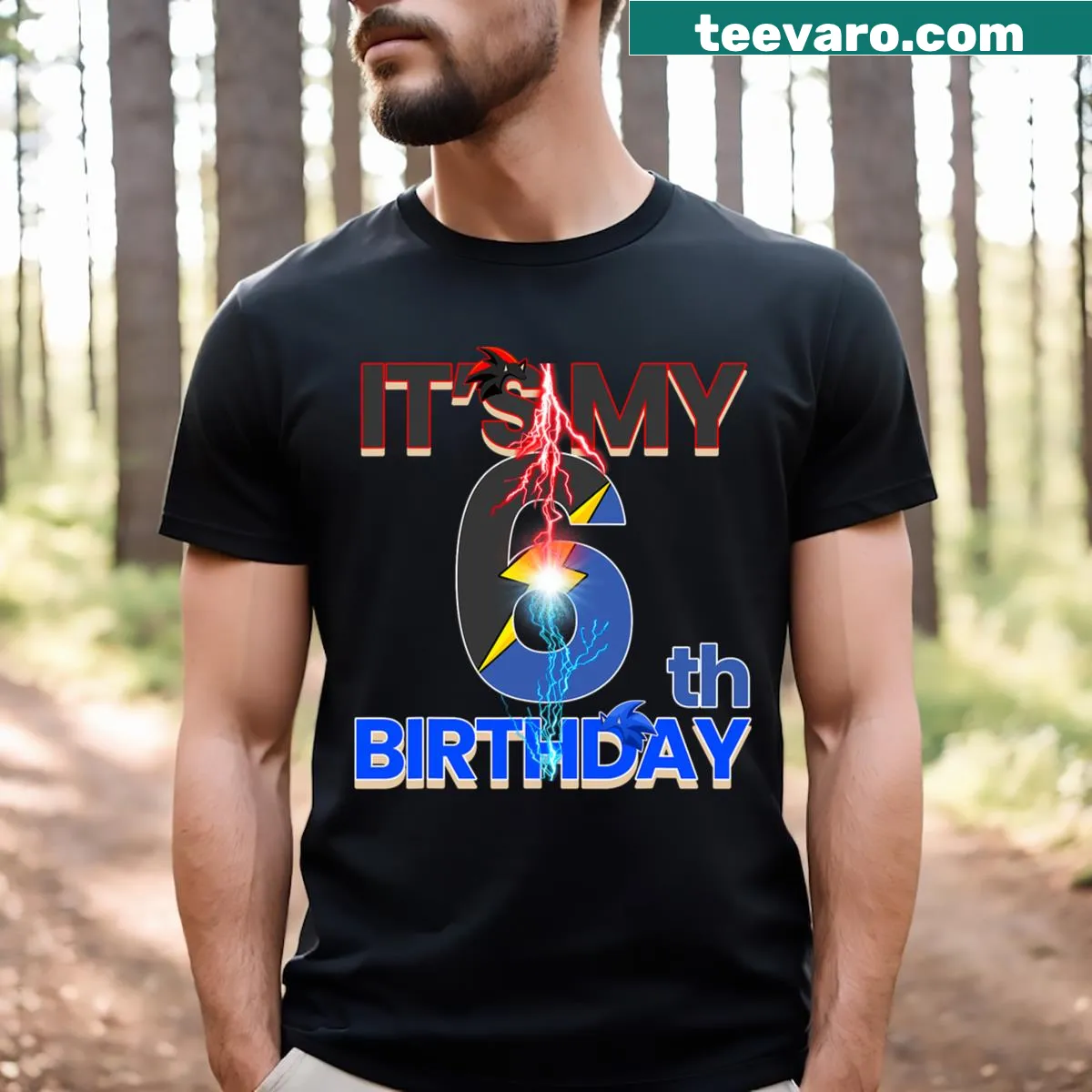 Hedgehog family graphic T-shirt for kids' sixth birthday — on a men's t-shirt