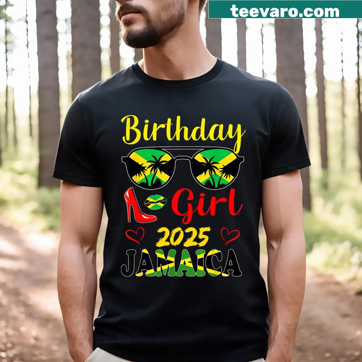 Jamaica Birthday Girls 2025 T-shirt with fun squad text — on a men's t-shirt