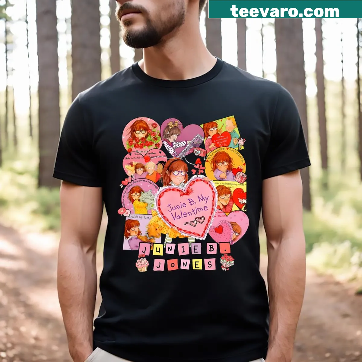Illustration of Junie B. Jones on a t-shirt for teachers — on a men's t-shirt