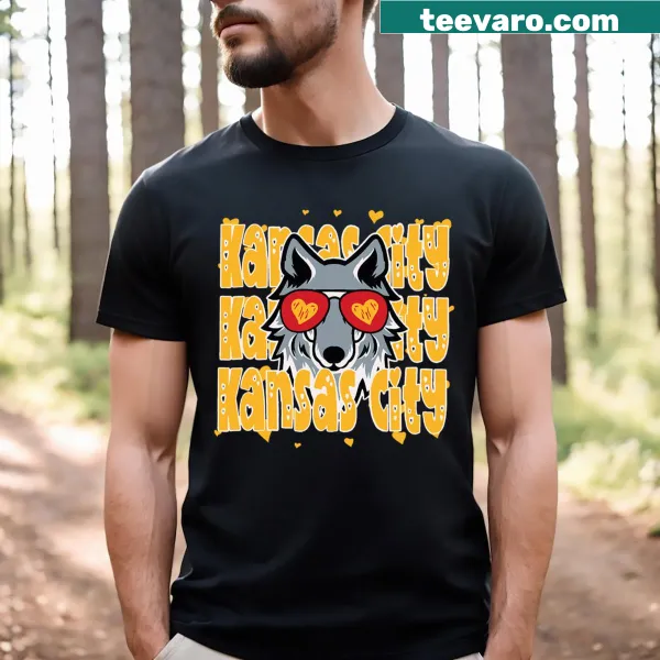 Retro Valentine t-shirt featuring a red gold heart and wolf design