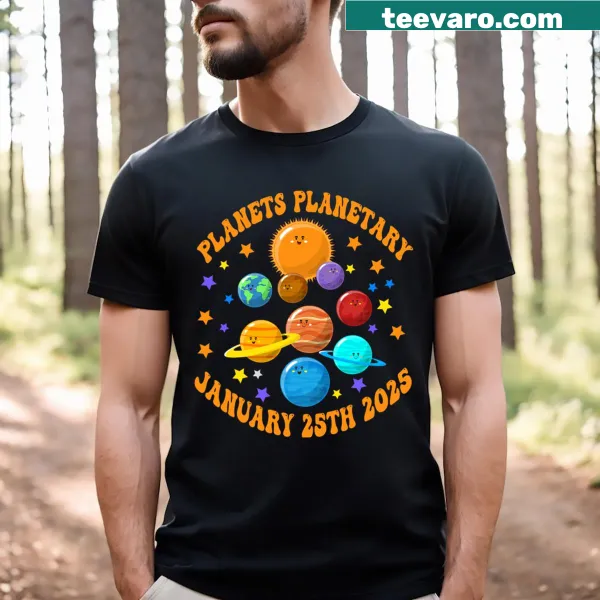 Illustration of solar system planets aligned on a kids' t-shirt