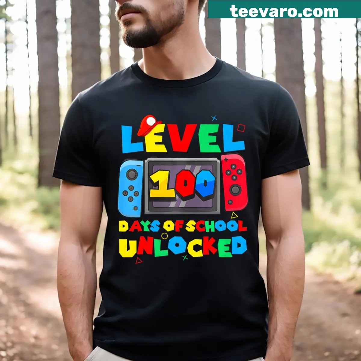 Video games themed shirt celebrating 100 days of school. — on a men's t-shirt