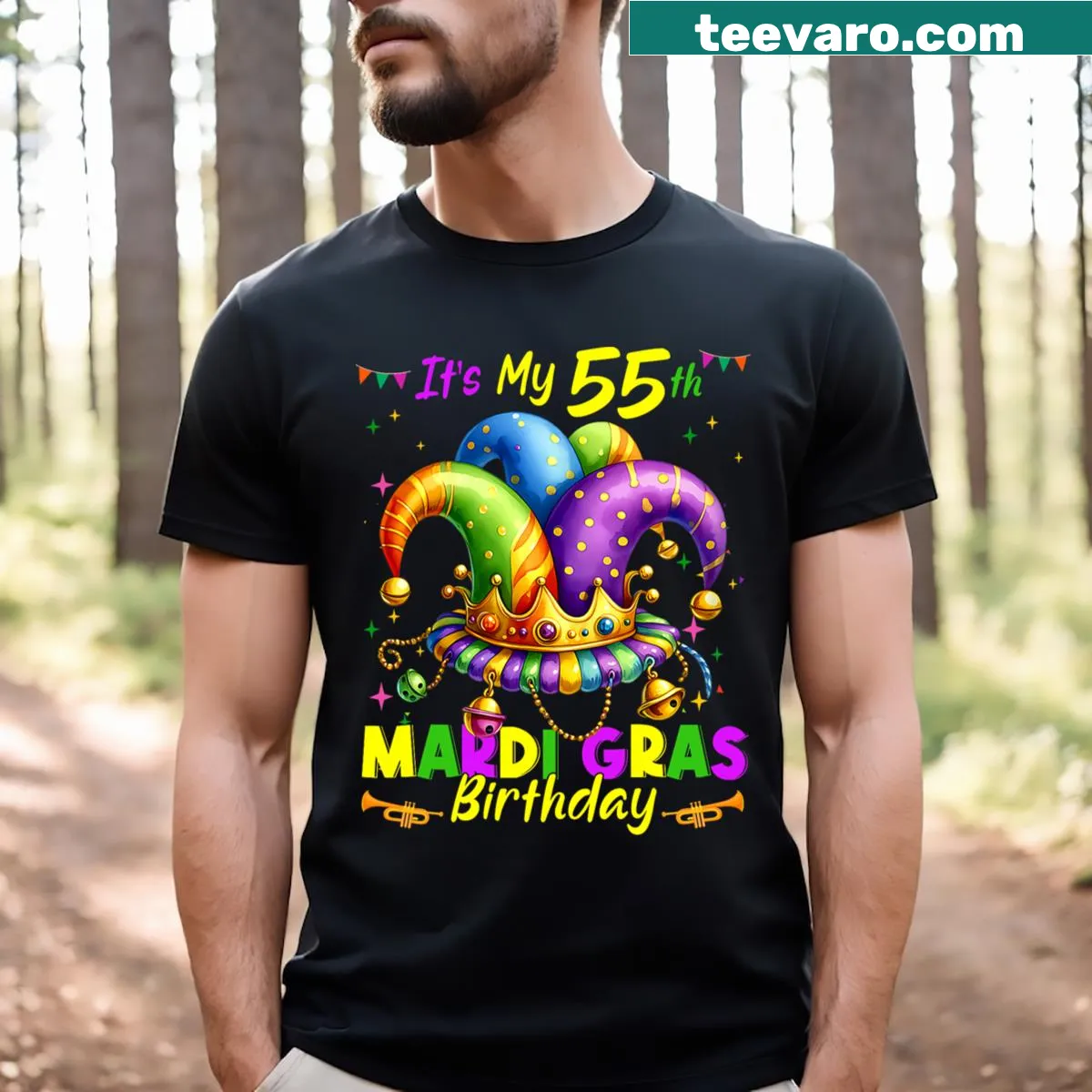 Mardi Gras 55th birthday design on T-shirt — on a men's t-shirt