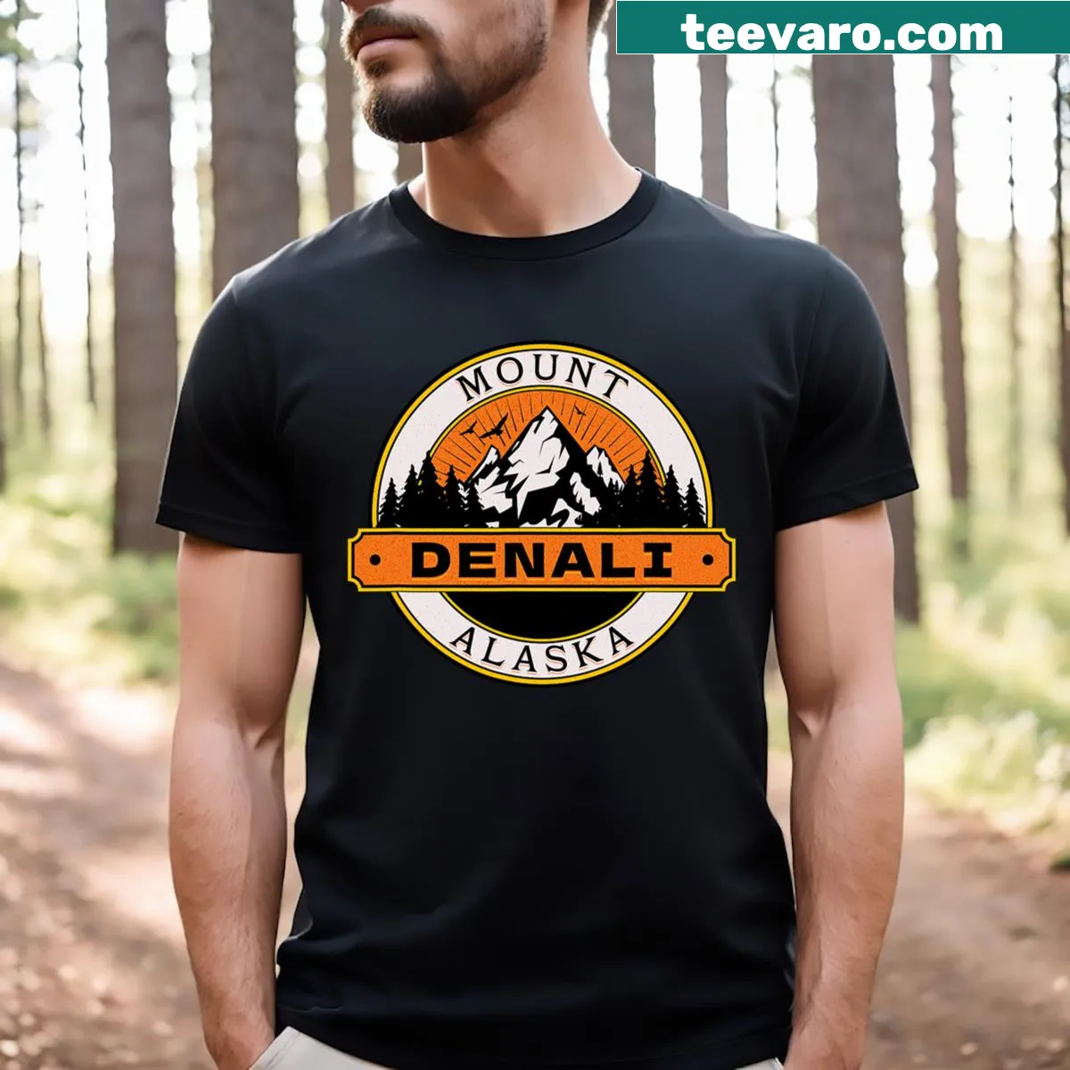 Souvenir T-shirt featuring Mount Denali illustration. — on a men's t-shirt