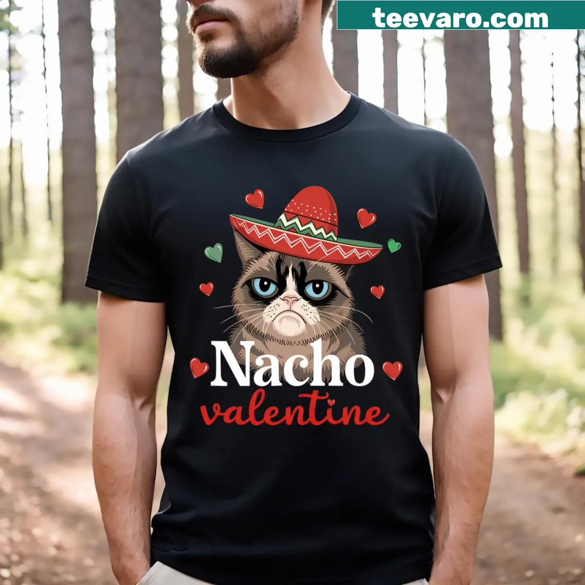 Funny grumpy cat design for Valentine's Day T-shirt — on a men's t-shirt