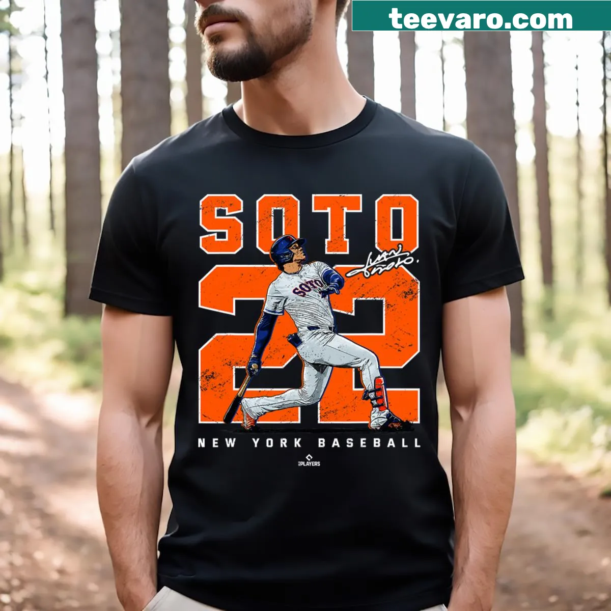 Juan Soto portrait and number graphic on casual T-shirt — on a men's t-shirt