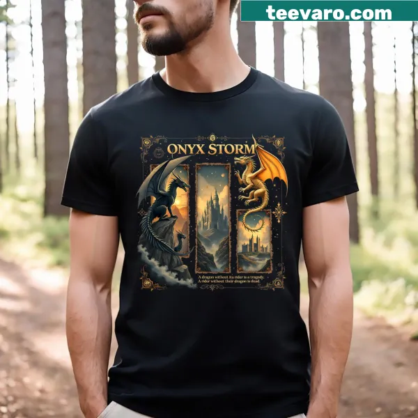 T-shirt with Onyx Storm Dragon Rider illustration