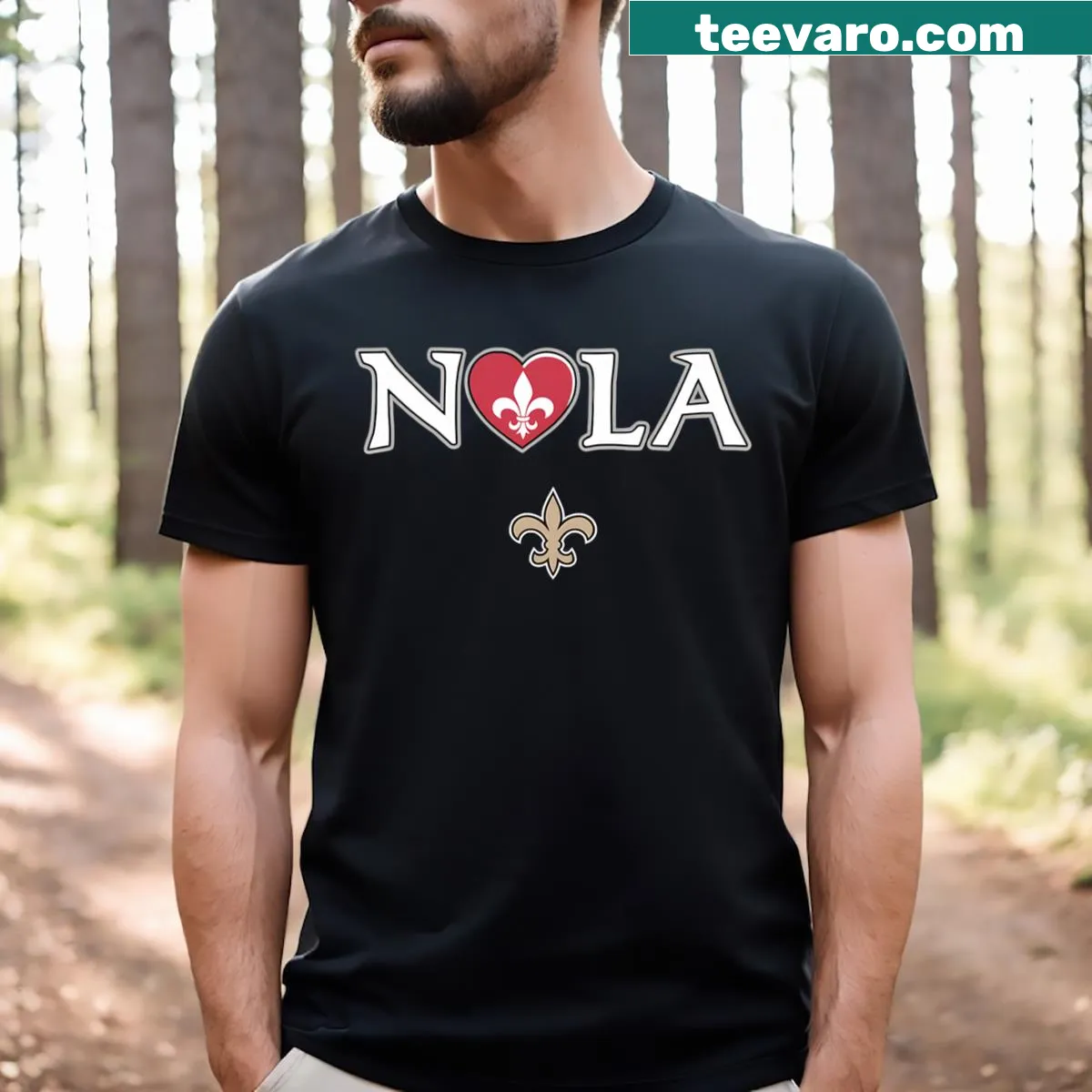 Nola Orleans Strong t-shirt featuring bold typography — on a men's t-shirt