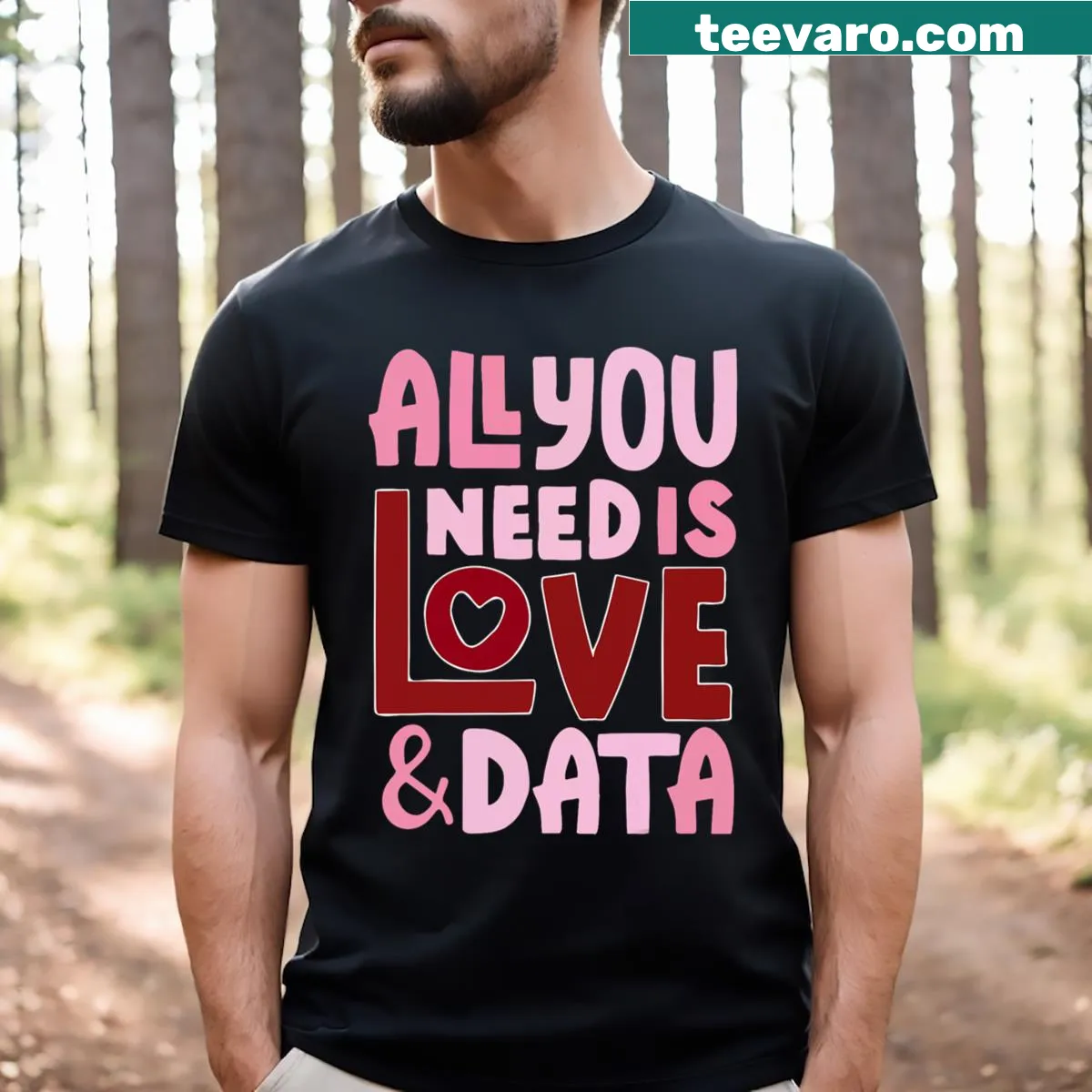 Cute teacher t-shirt with love and data illustration — on a men's t-shirt