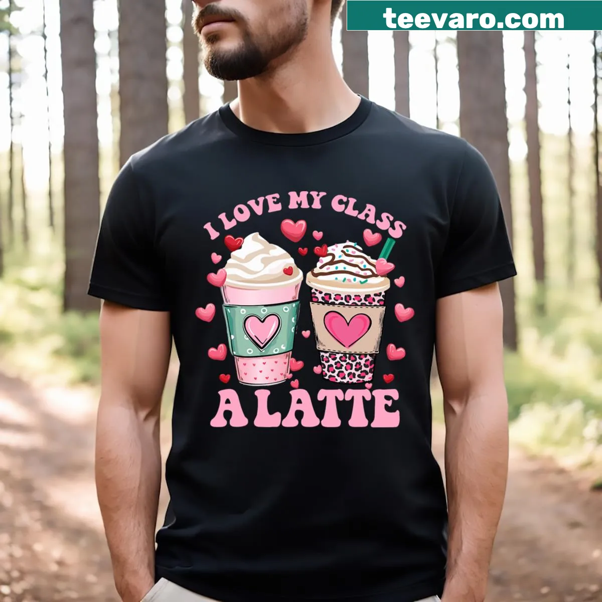Cute teacher t-shirt for Valentine's Day with coffee cup design — on a men's t-shirt