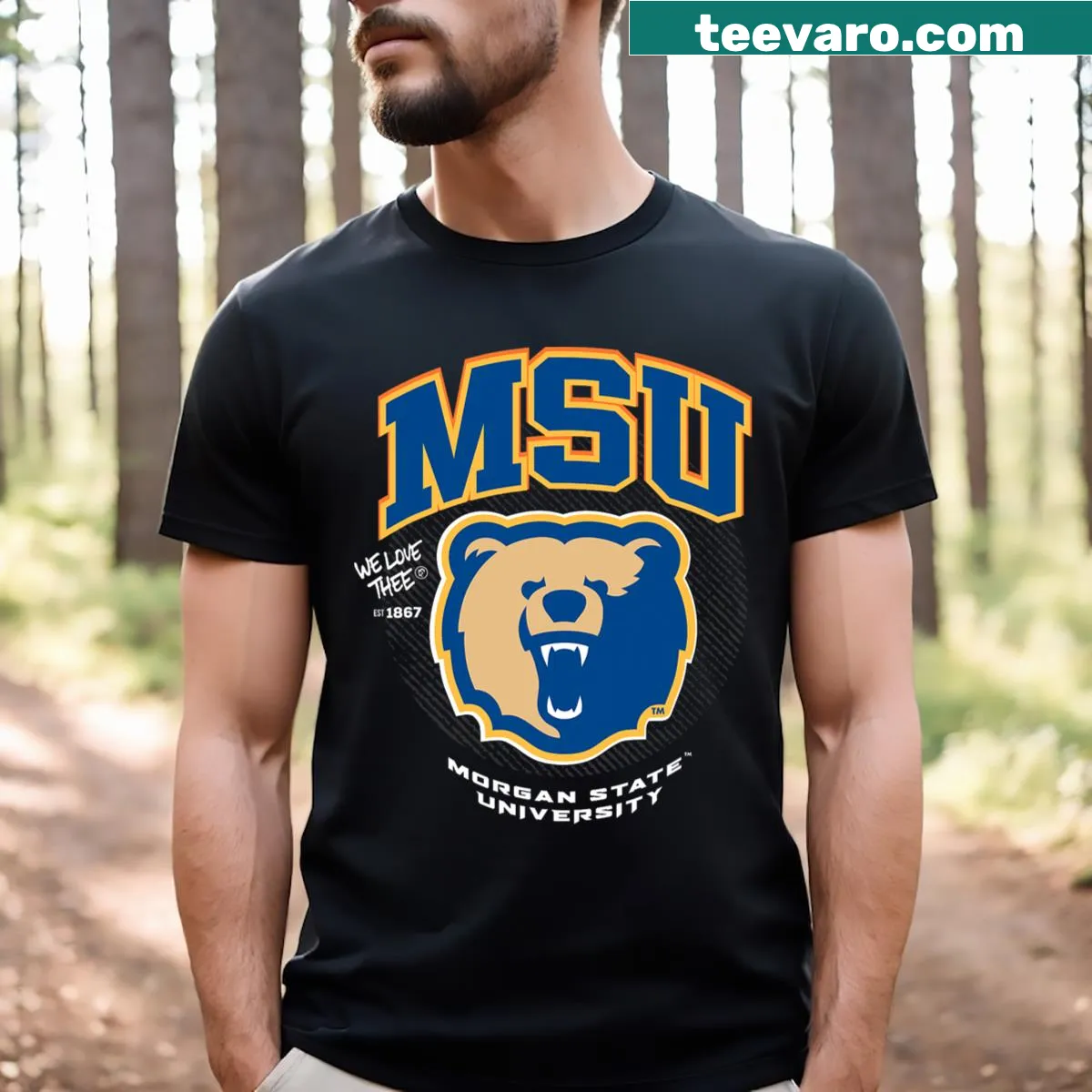 Morgan State University emblem T-shirt for students — on a men's t-shirt