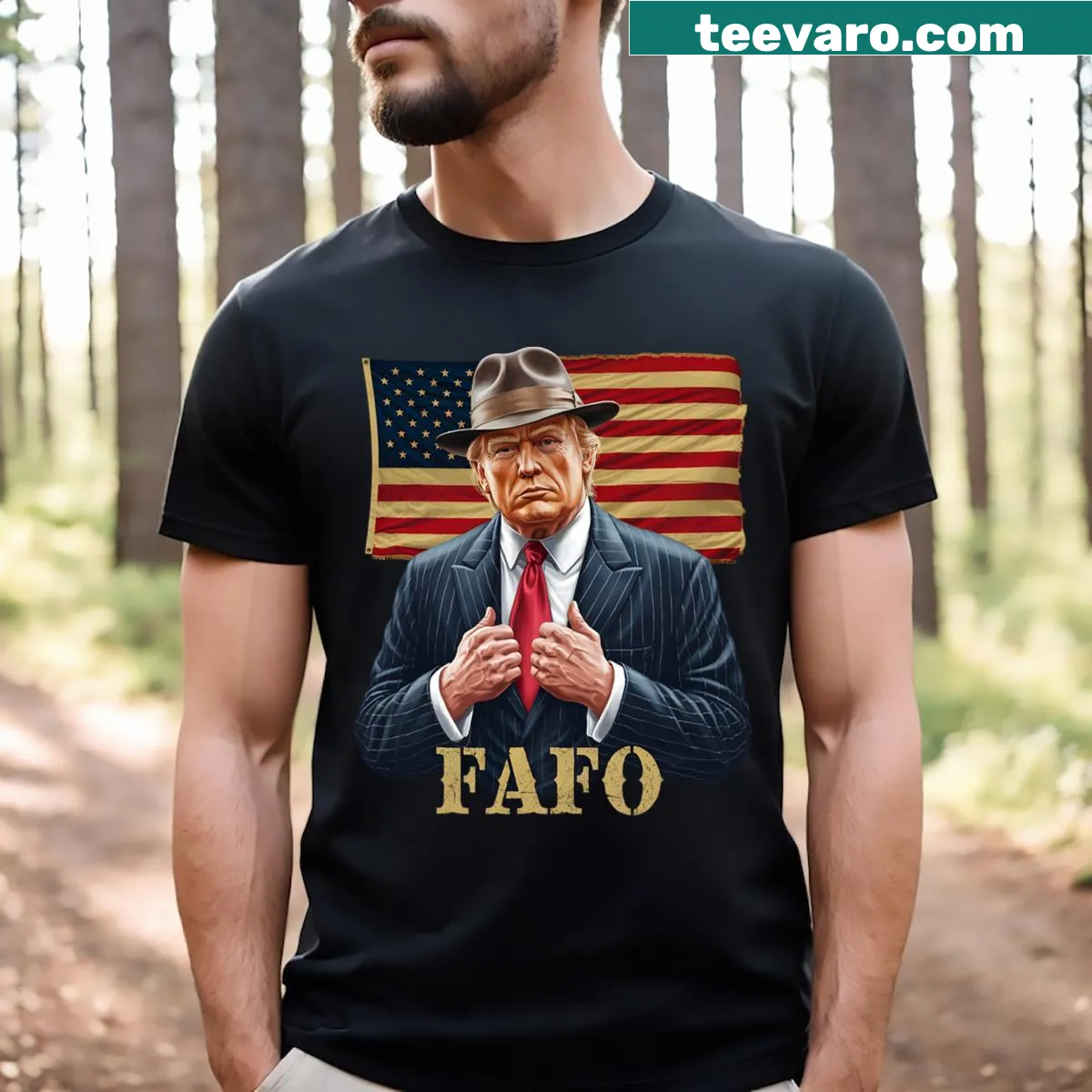 Distressed vintage T-shirt with US flag and 'Fafo' text — on a men's t-shirt