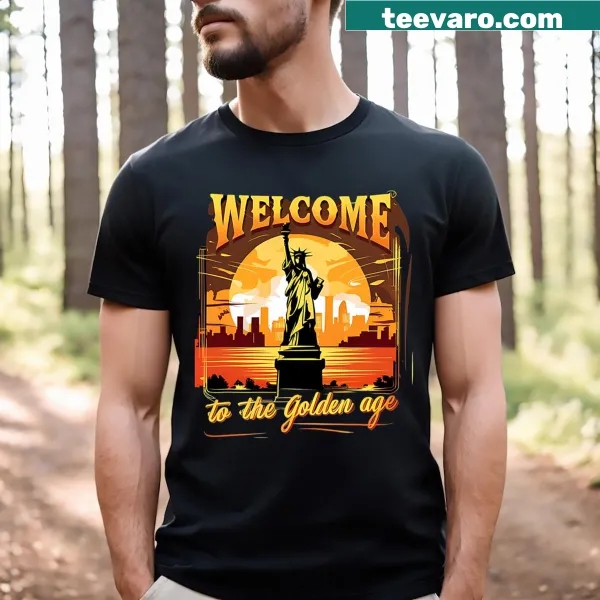 Illustrated T-shirt featuring Statue of Liberty and 'Golden Age America' text
