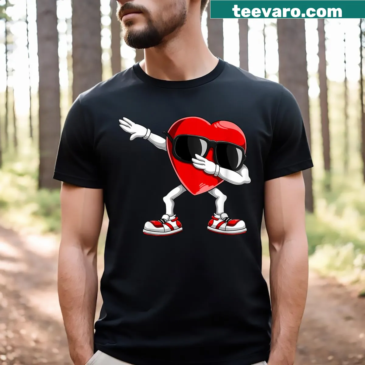 T-shirt featuring a funny dabbing heart for Valentine's Day — on a men's t-shirt