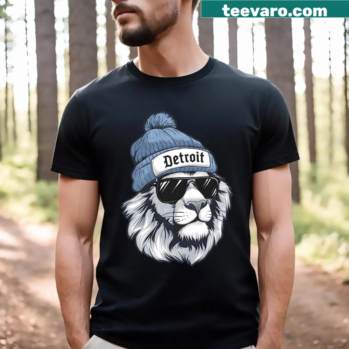 Vintage Detroit T-shirt featuring the name in retro typography — on a men's t-shirt