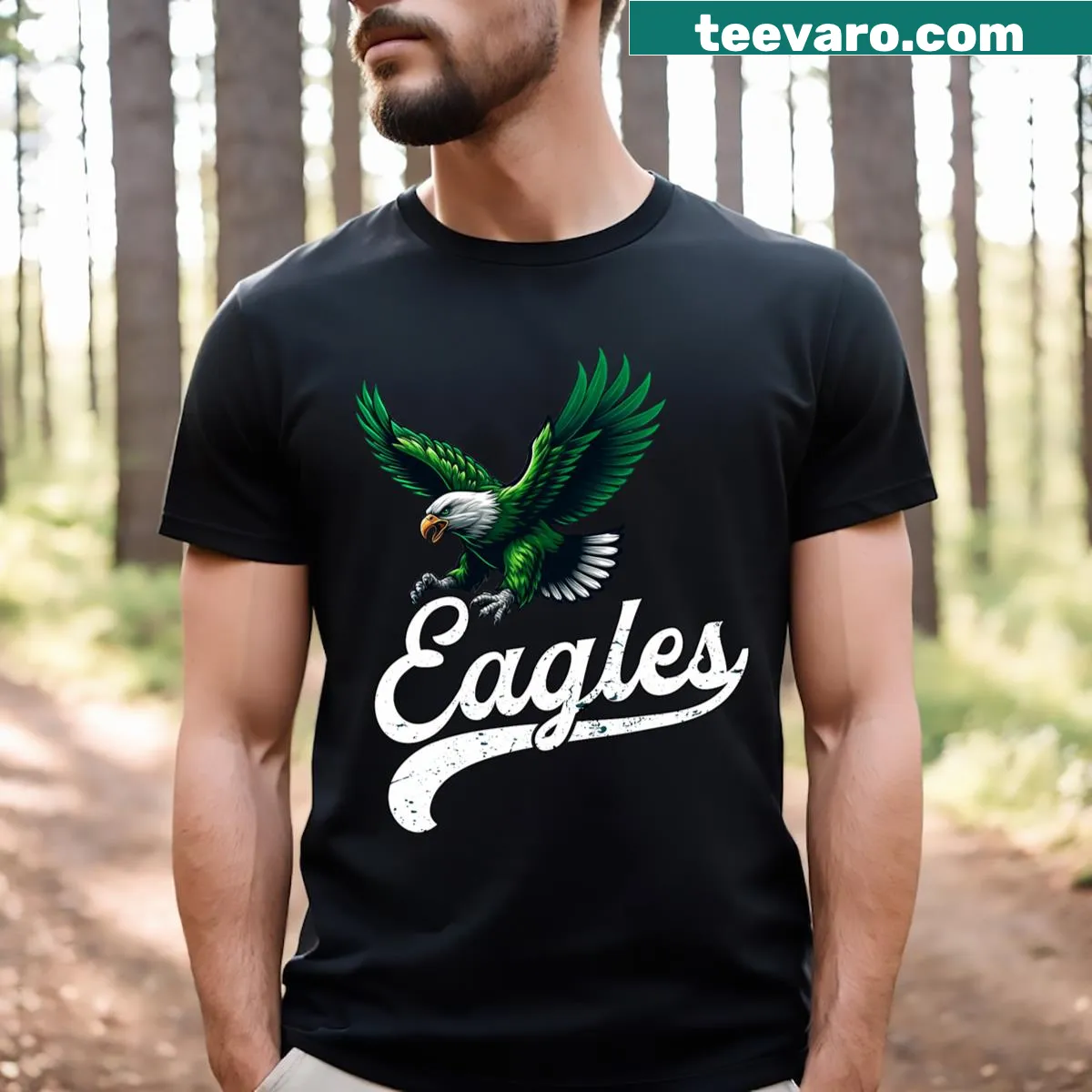 Illustrated eagle graphic t-shirt for men — on a men's t-shirt